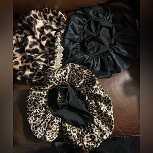 Satin Bonnet Trio - Solid Black & Leopard Print